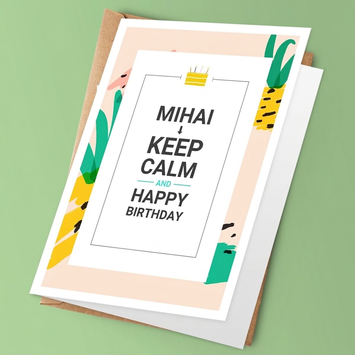 Tarjeta de felicitación personalizada con texto: «KEEP CALM and happy birthday»
