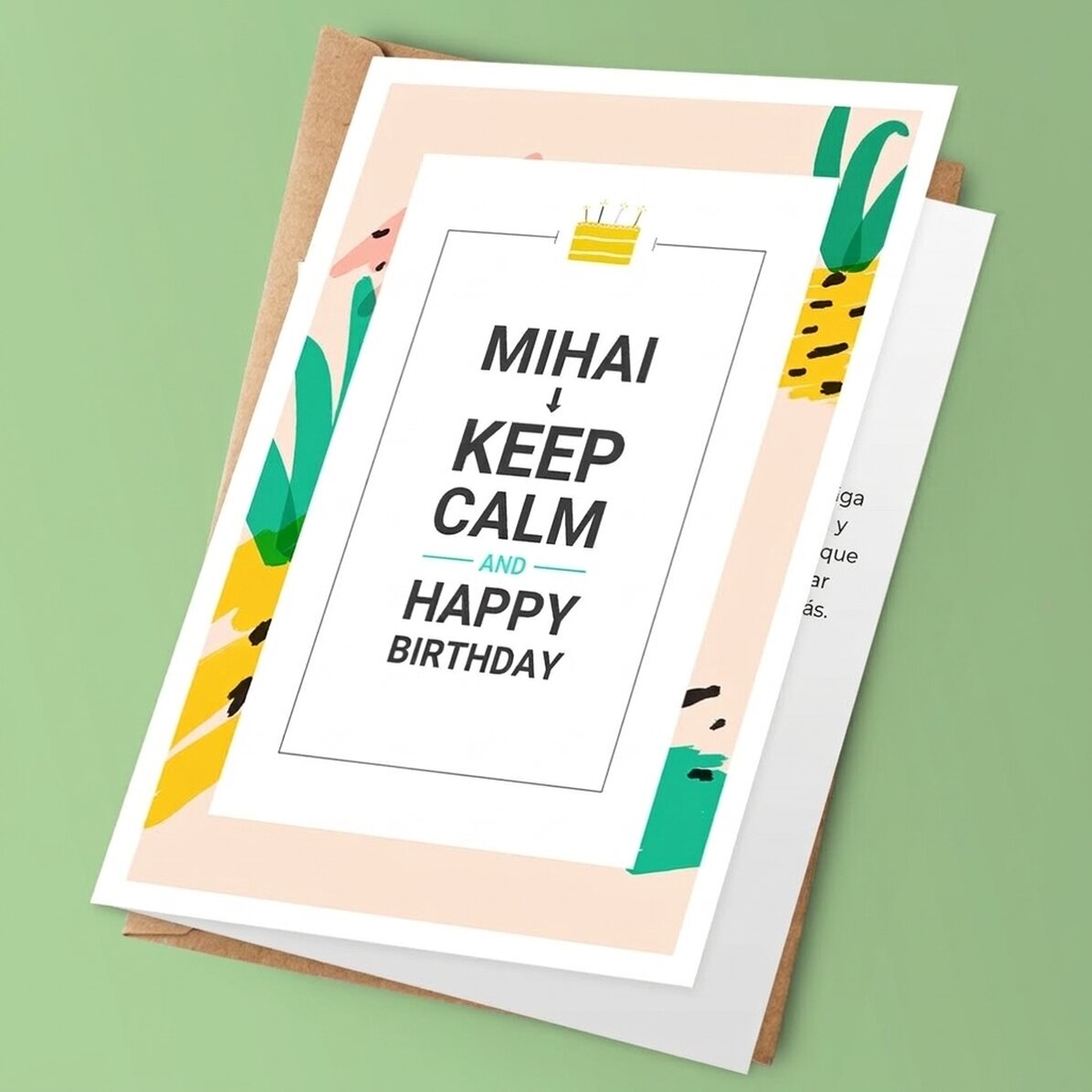 Tarjeta de felicitación personalizada con texto: «KEEP CALM and happy birthday»