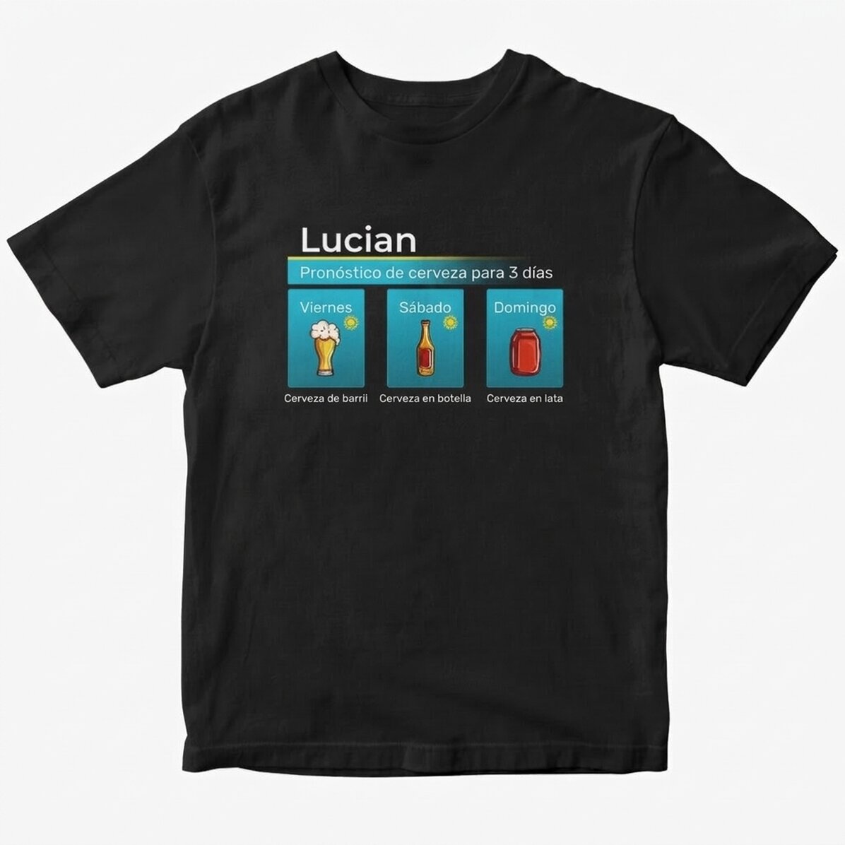 Camiseta de algodón personalizada con texto: «La previsión de la cerveza»