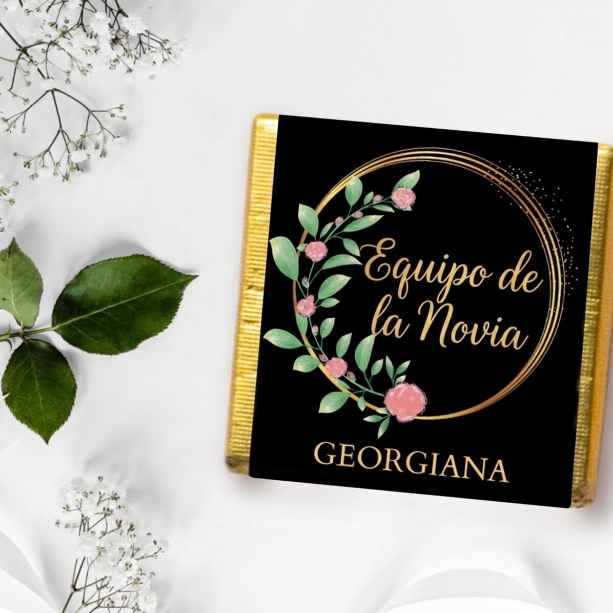 Mini bombón de chocolate personalizado con mensaje - Floral