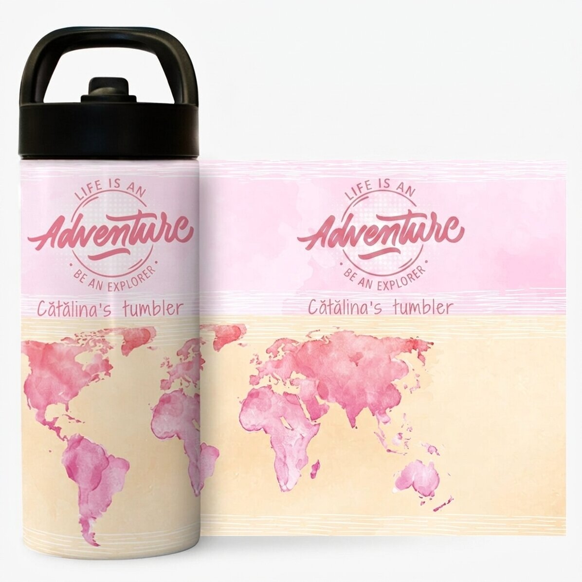 Término con asa y pajita personalizado con nombre - Be an explorer