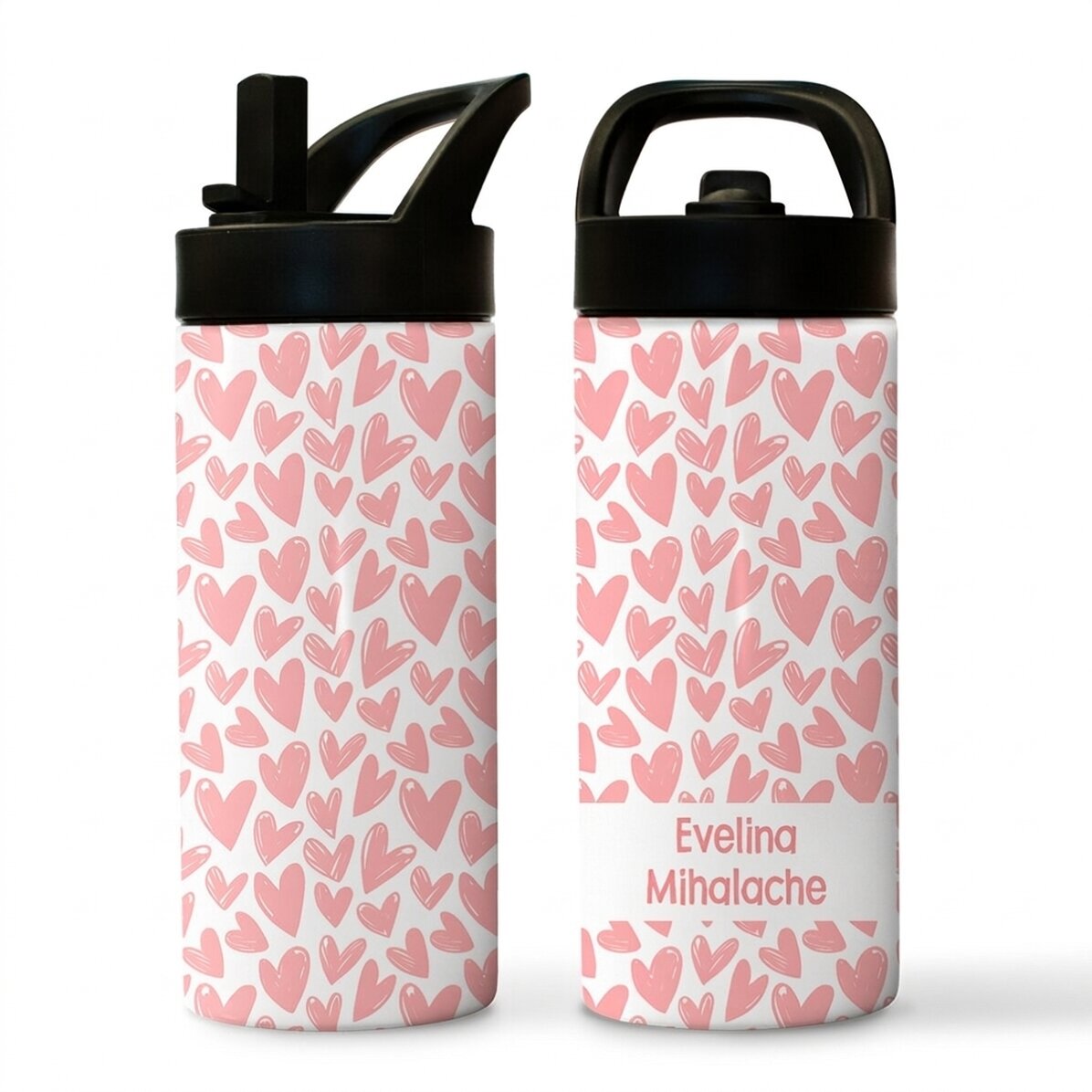 Término con asa y pajita personalizado con nombre - Corazoncitos