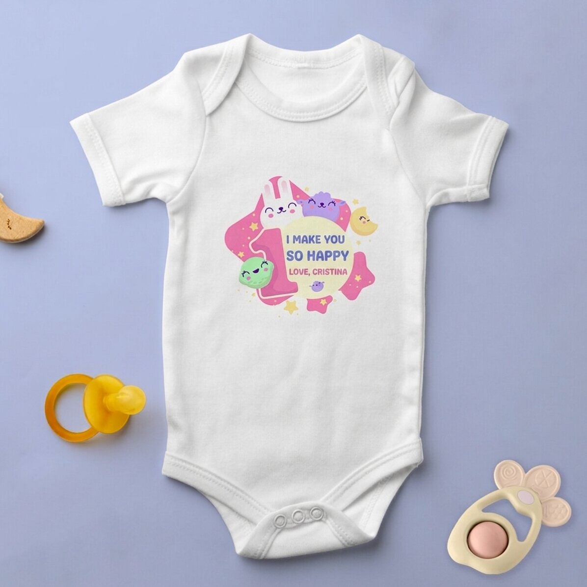 Body para niños personalizado con mensaje: «1.º aniversario»