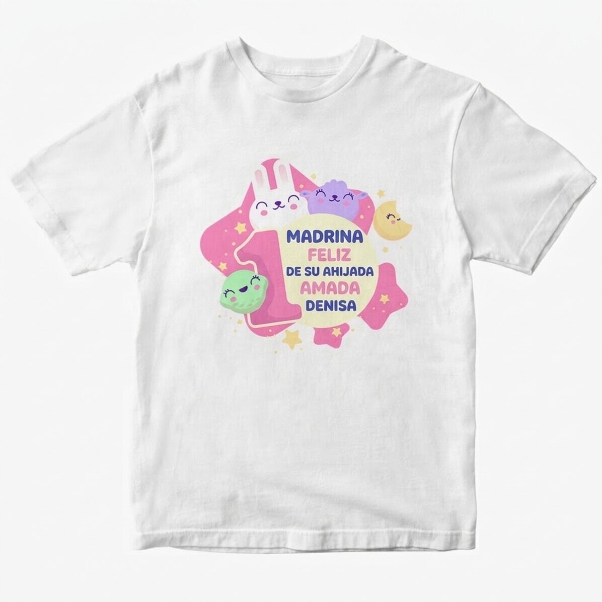 Camiseta de algodón personalizada con texto (modelo para niñas) - 1.º aniversario