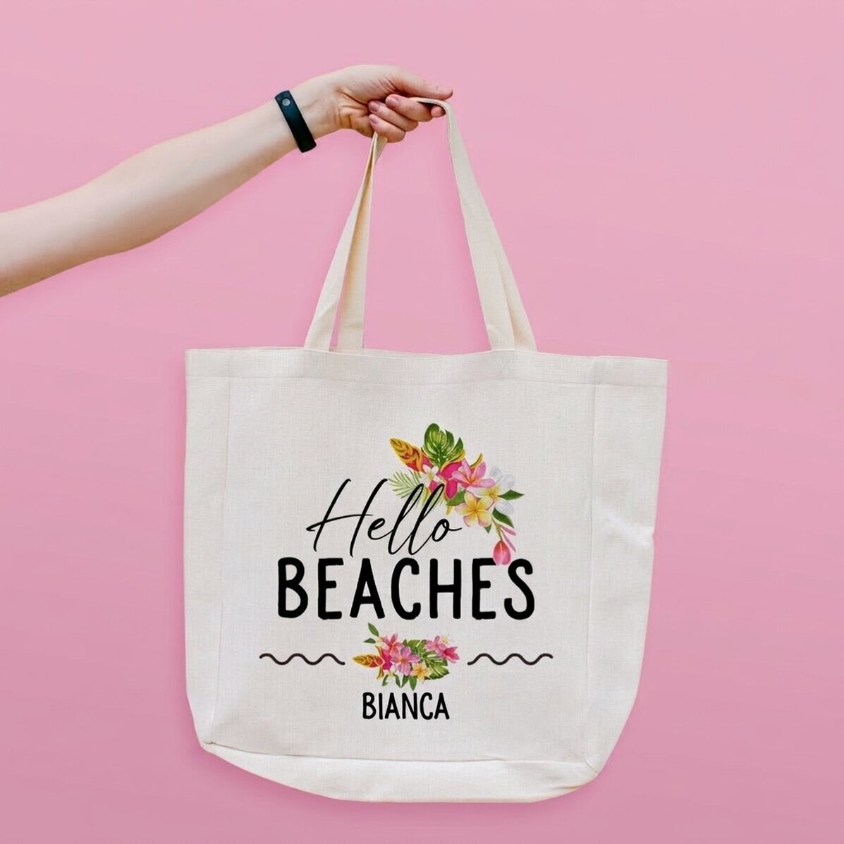 Bolso de playa personalizado con texto - Hola Beaches