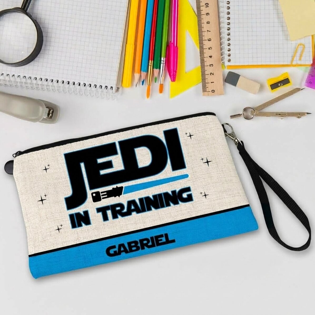 Bolsita para accesorios personalizada con nombre - Jedi en formación