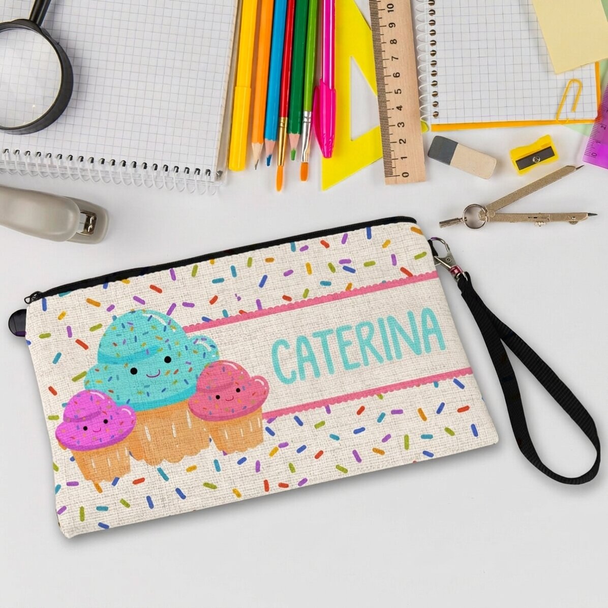 Bolsita para accesorios personalizada con nombre - Cupcakes