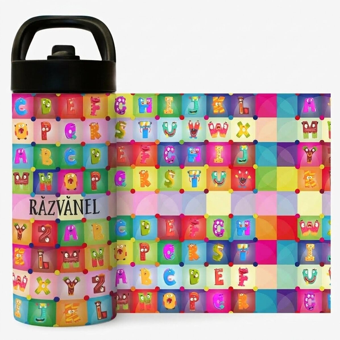 Término con asa y pajita personalizado con nombre - Alfabeto