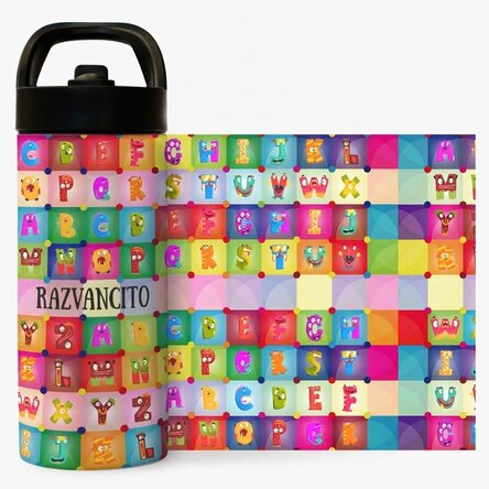 Término con asa y pajita personalizado con nombre - Alfabeto