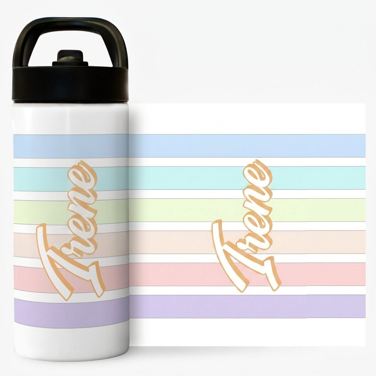 Término con asa y pajita personalizado con nombre - Rayas de colores