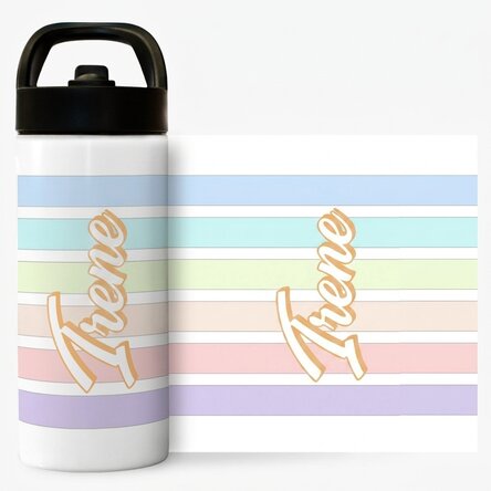 Término con asa y pajita personalizado con nombre - Rayas de colores
