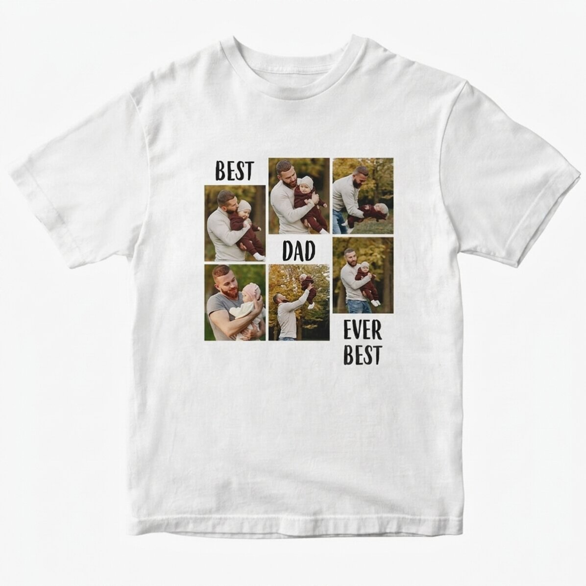 Camiseta de algodón personalizada con texto y 6 fotos - «El mejor papá del mundo»