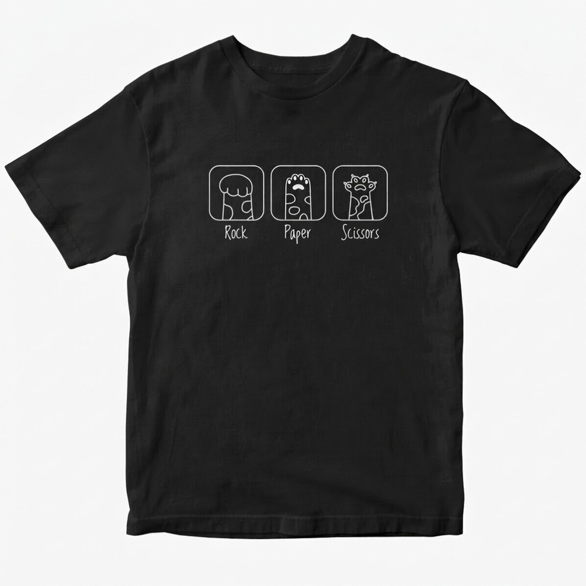 Camiseta de algodón personalizada con el texto «Rock, paper, scissors»
