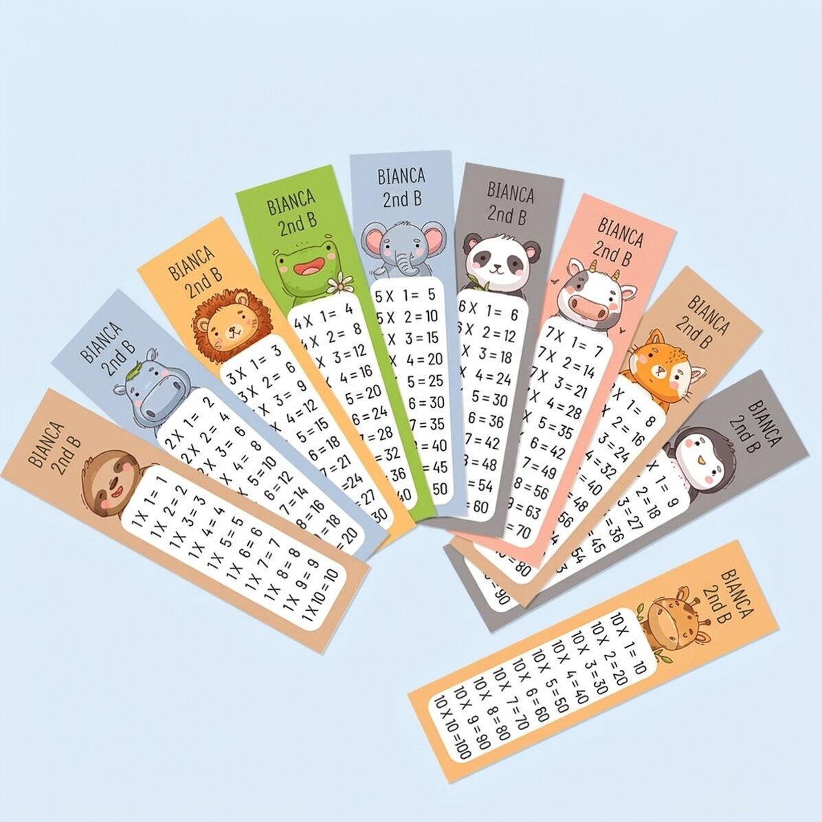 Lote de 10 marcapáginas personalizados con texto: la tabla de multiplicar