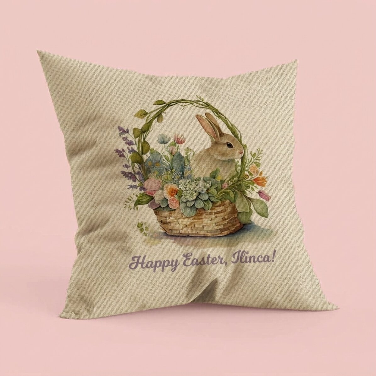 Cojín personalizado con texto: «Feliz Pascua» - En