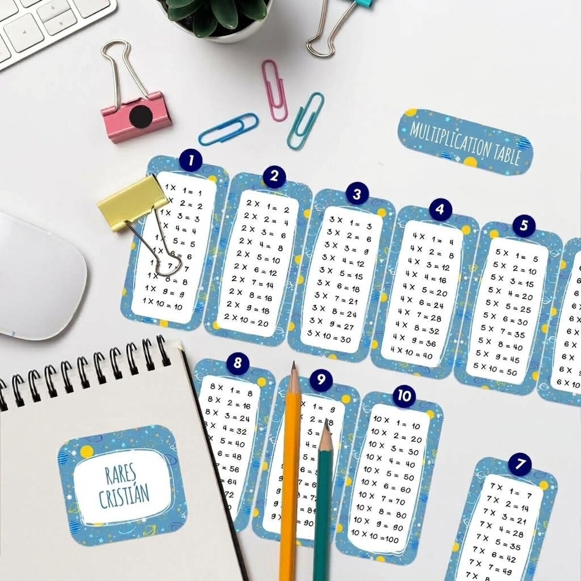 Lote de 12 pegatinas (etiquetas autoadhesivas) personalizadas con texto y la tabla de multiplicar - 