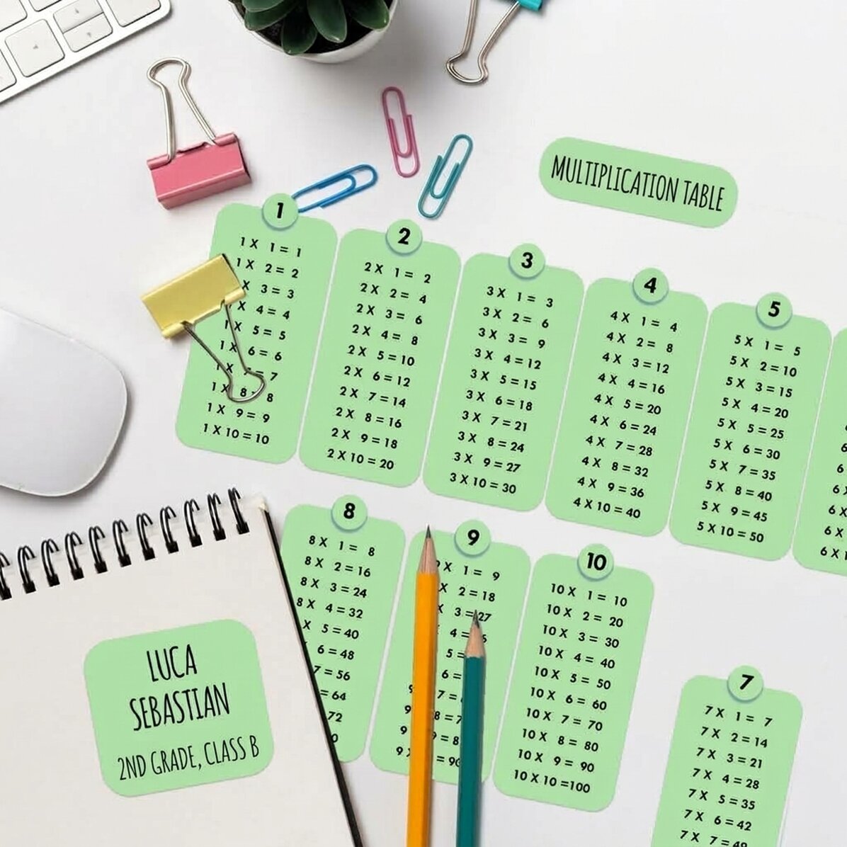 Lote de 12 pegatinas (etiquetas autoadhesivas) personalizadas con texto y la tabla de multiplicar - 