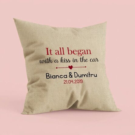 Cojín personalizado con el texto «Where it all began» - En