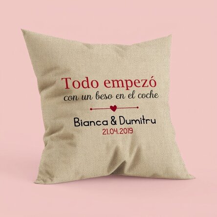 Cojín personalizado con el texto «Where it all began» - En