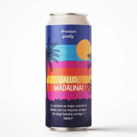 Cerveza en lata personalizada con texto: «summer vibes»