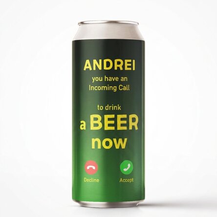 Personalised beer can with text - Incoming call