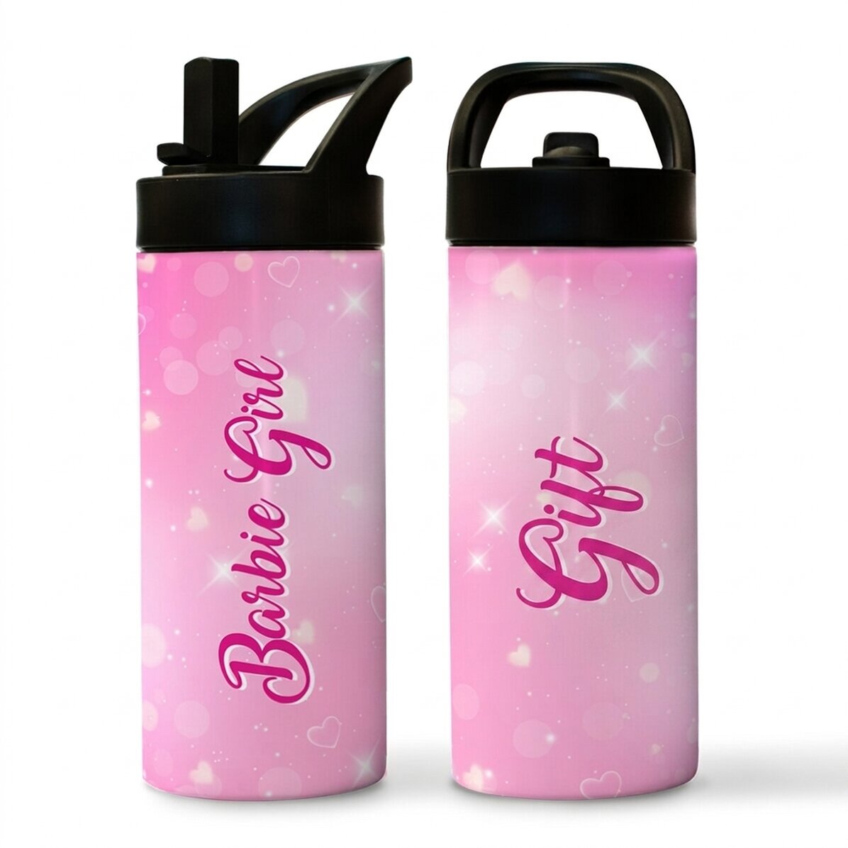 Termo con asa y pajita personalizado con nombre - Barbie