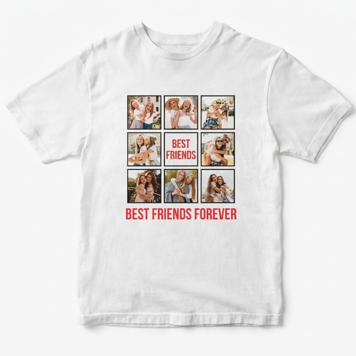 Camiseta de algodón personalizada con 8 fotos y texto - Best Friends Forever