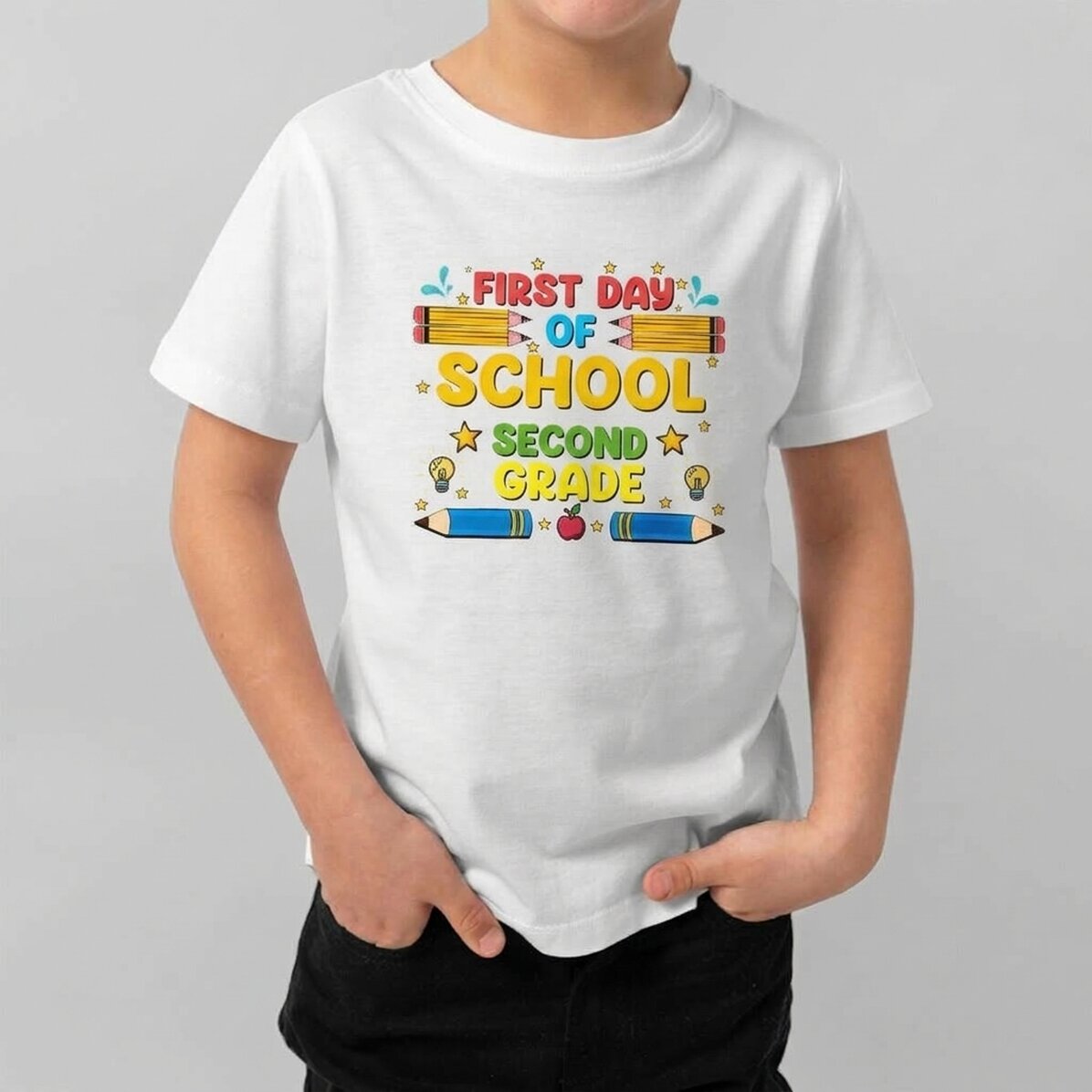 Camiseta de algodón para niños personalizada con texto: «El primer día de colegio»