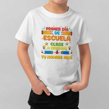 Camiseta de algodón para niños personalizada con texto: «El primer día de colegio»