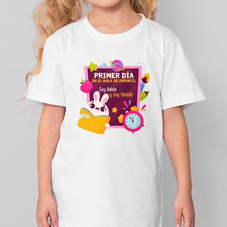 Camiseta de algodón para niñas personalizada con texto: «El primer día en infantil»
