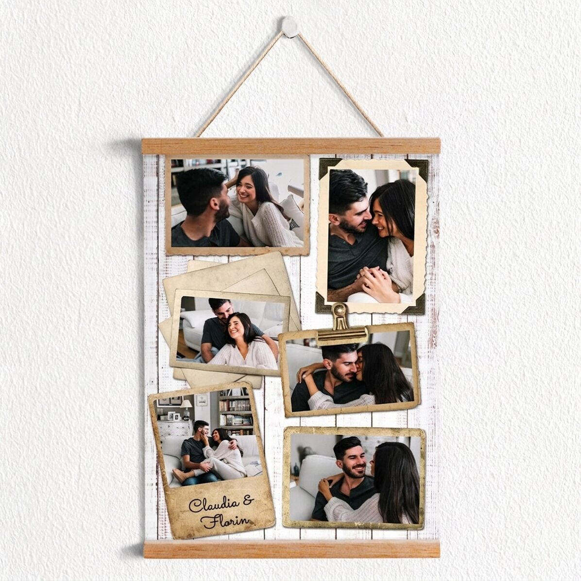 Póster con colgador personalizado con 6 fotos y diseño vintage
