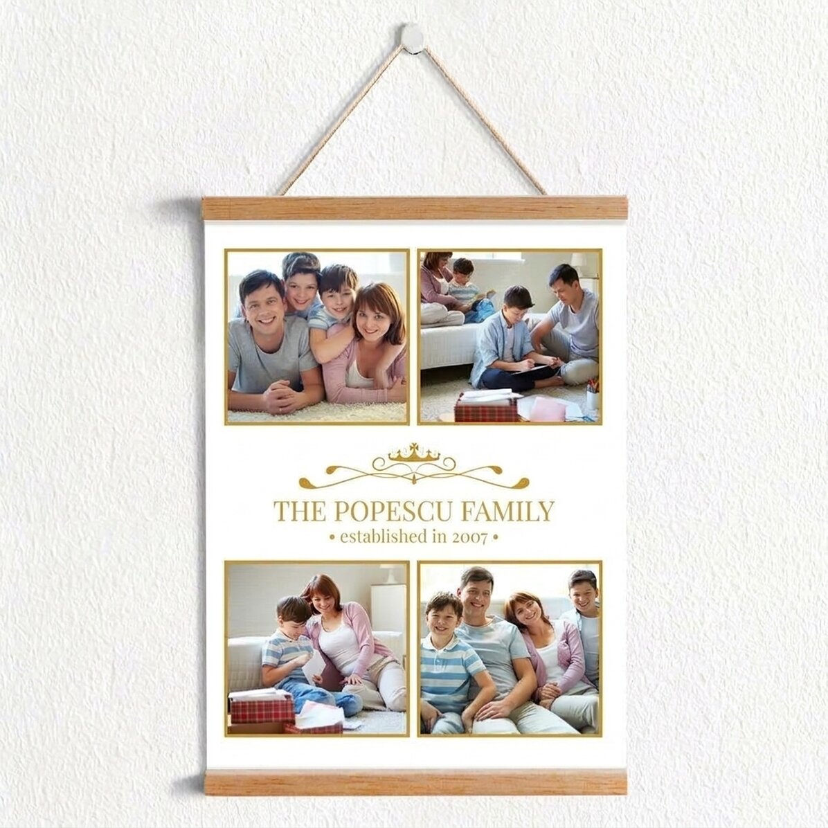 Póster con colgador personalizado con 4 fotos de familia