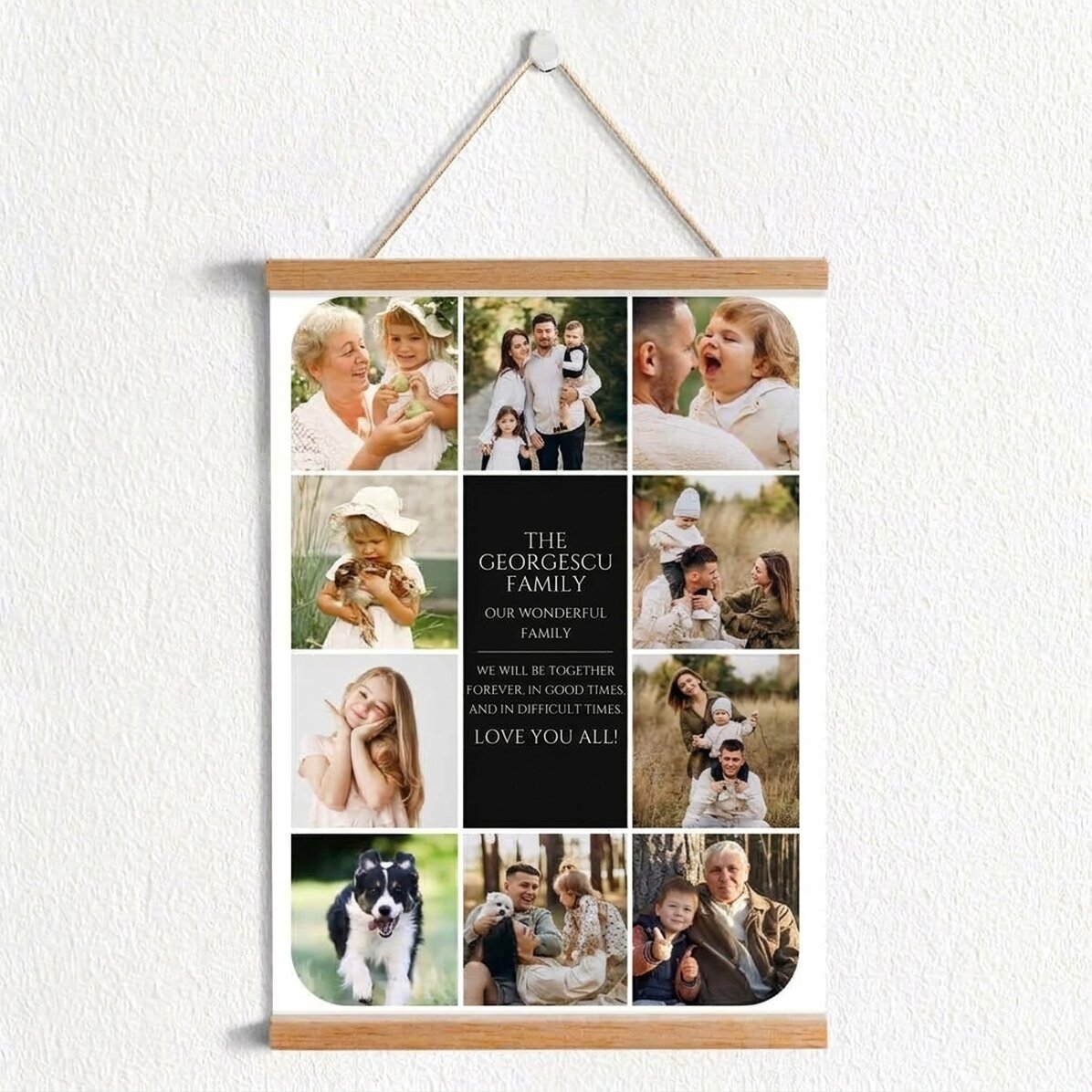 Póster con ganchos personalizado con texto y 10 fotos - Nuestra familia
