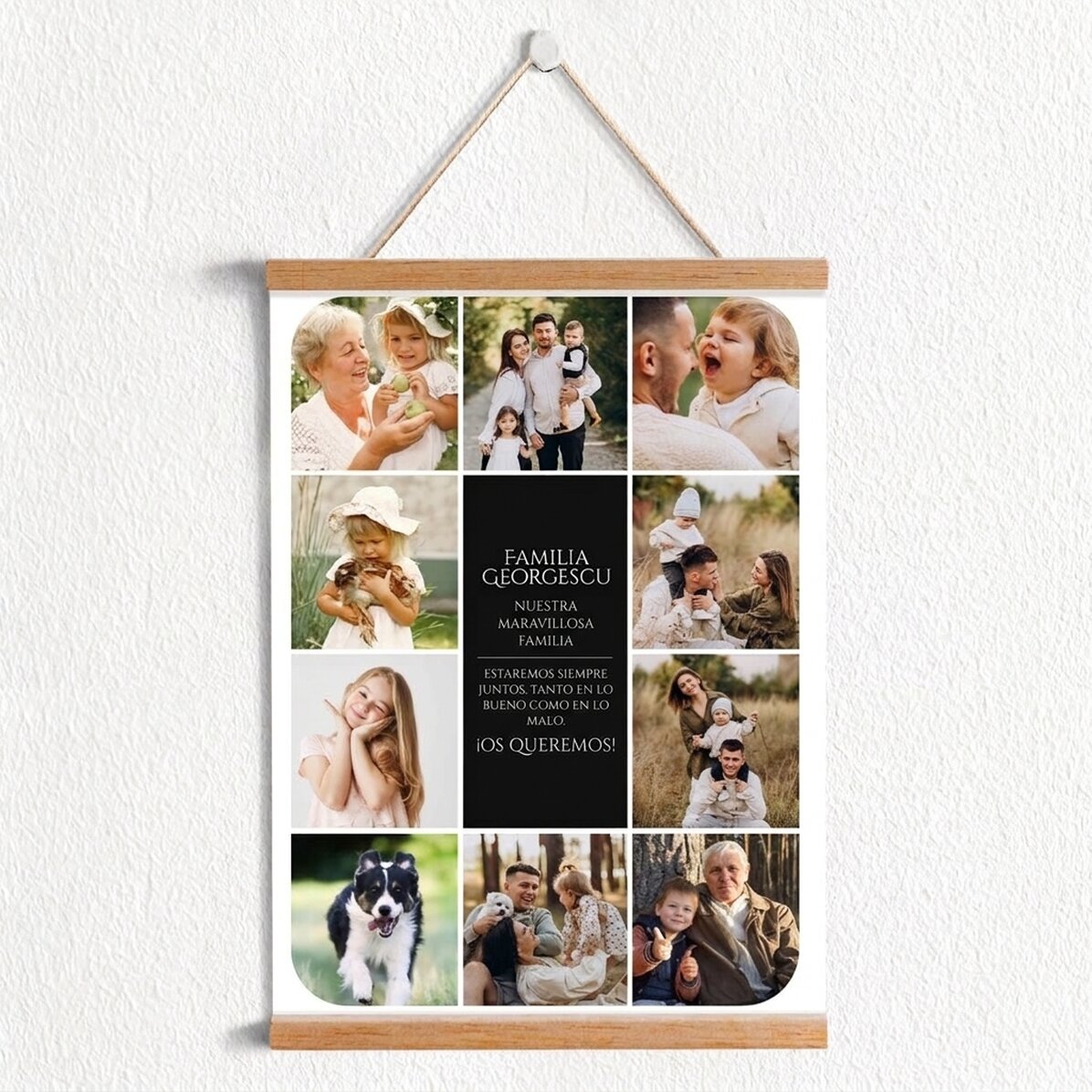 Póster con ganchos personalizado con texto y 10 fotos - Nuestra familia