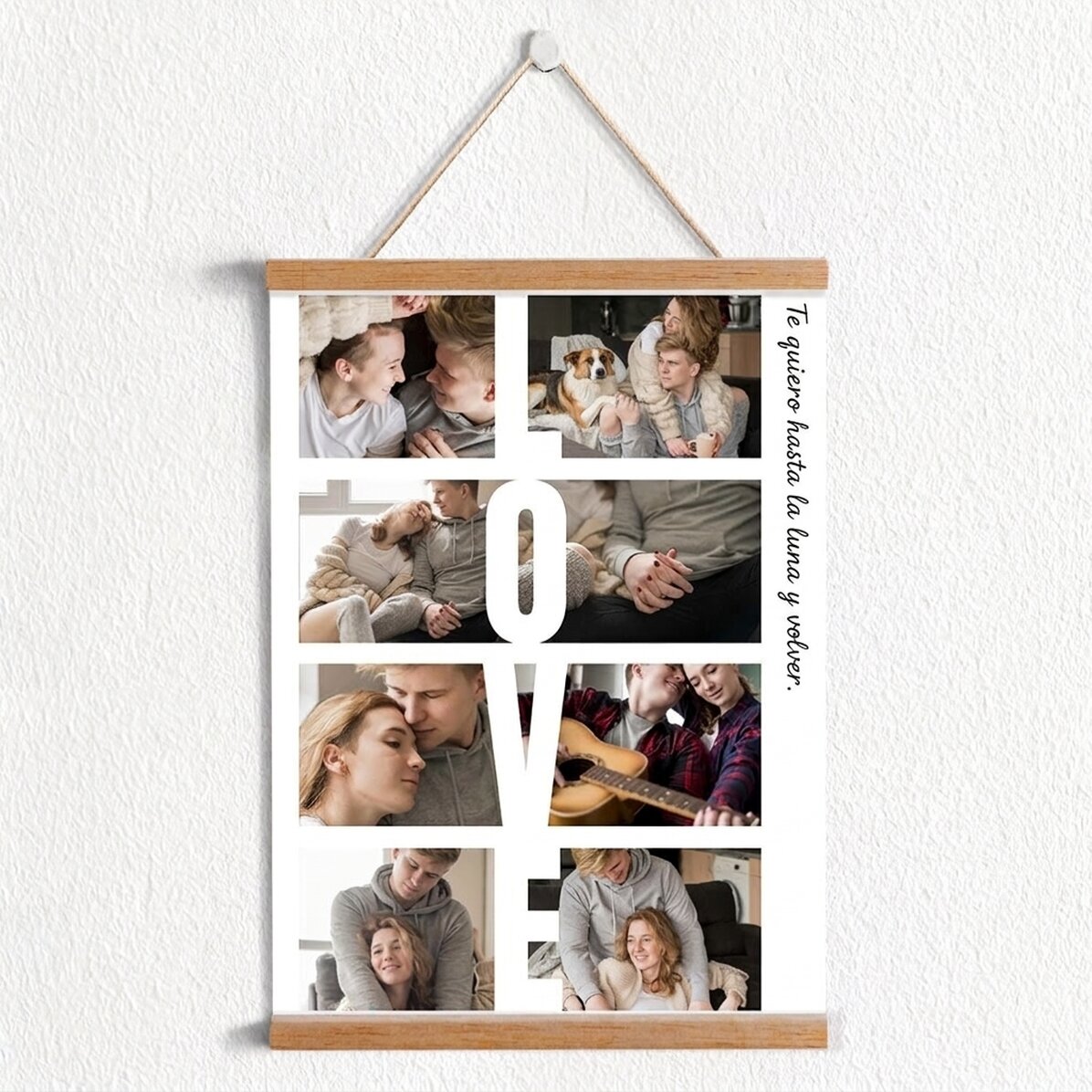 Póster con colgador personalizado con texto y 8 fotos - LOVE