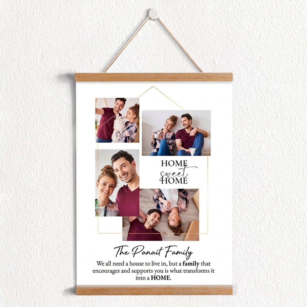 Póster personalizado con 4 fotos y un mensaje para la familia - Hogar, dulce hogar