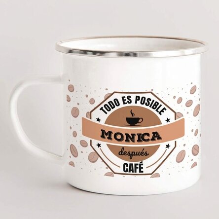 Taza metálica esmaltada personalizada con mensaje - Todo es posible