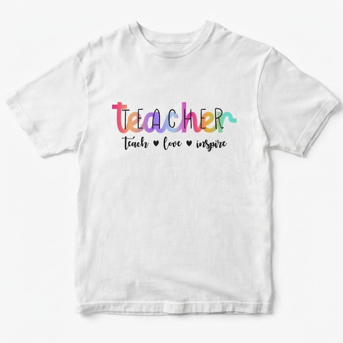 Camiseta de algodón personalizada con el texto «Teach, love, inspire»