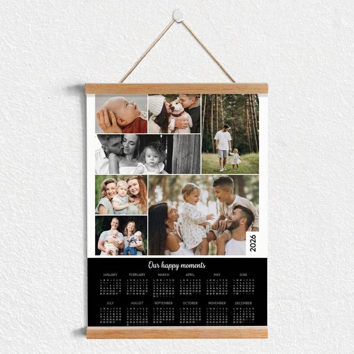 Póster-calendario con colgador personalizado con 7 fotos y texto