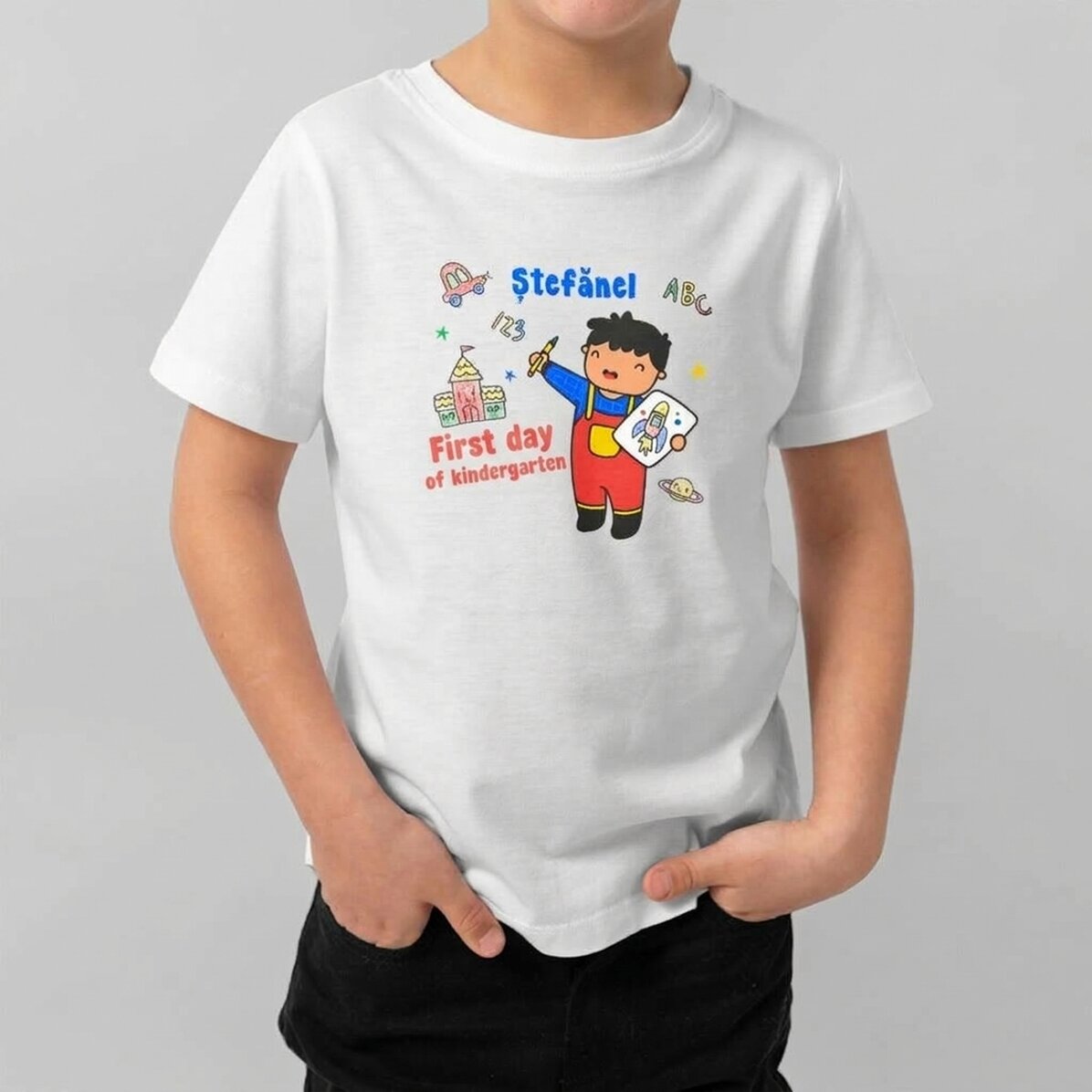 Camiseta de algodón para niños personalizada con texto - Little boy
