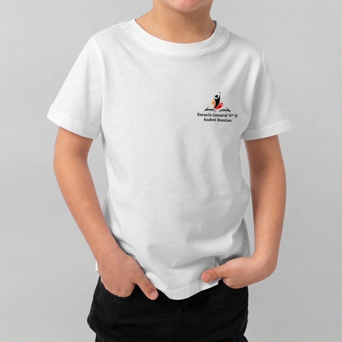 Camiseta de algodón para niños personalizada con el logotipo del centro educativo y el nombre