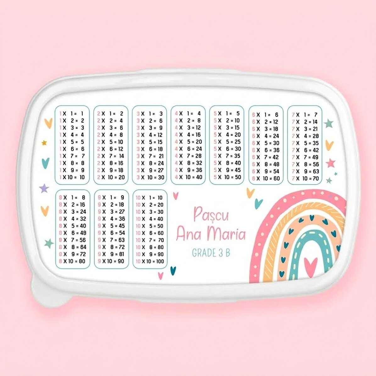 Fiambrera personalizada con nombre y tabla de multiplicar - Curcubeu