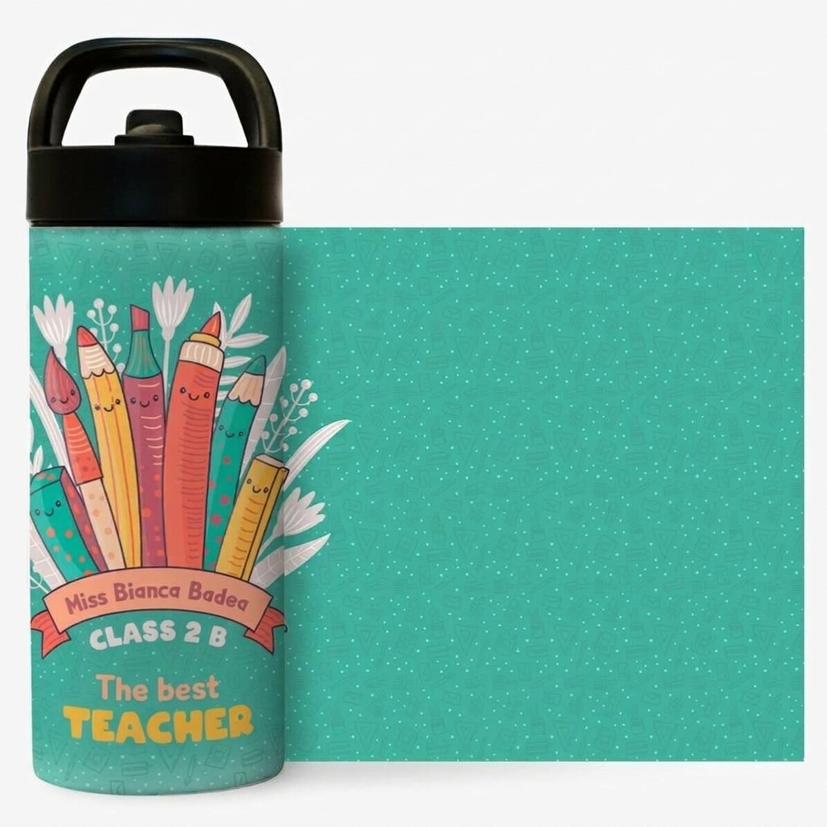 Término con asa y pajita personalizado con nombre - La mejor profesora
