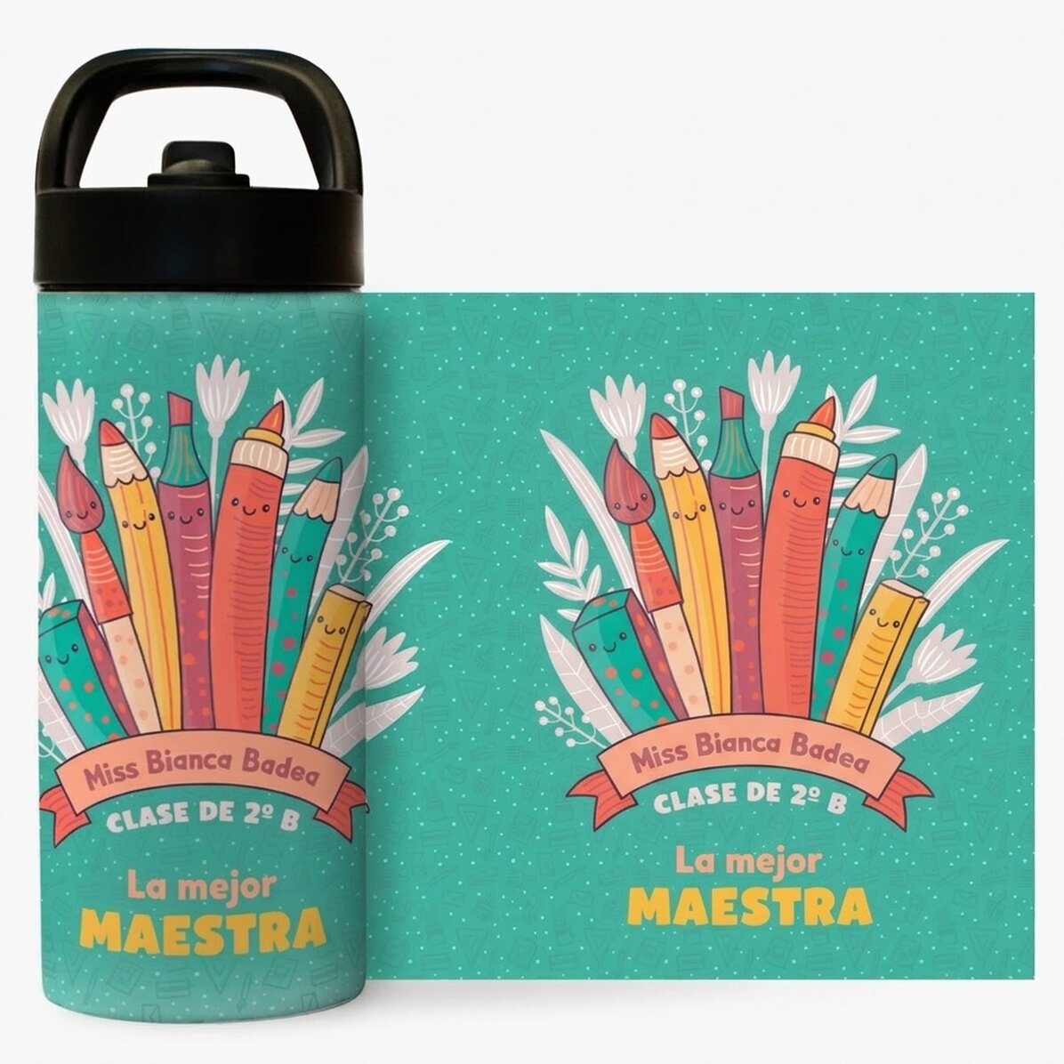 Término con asa y pajita personalizado con nombre - La mejor profesora