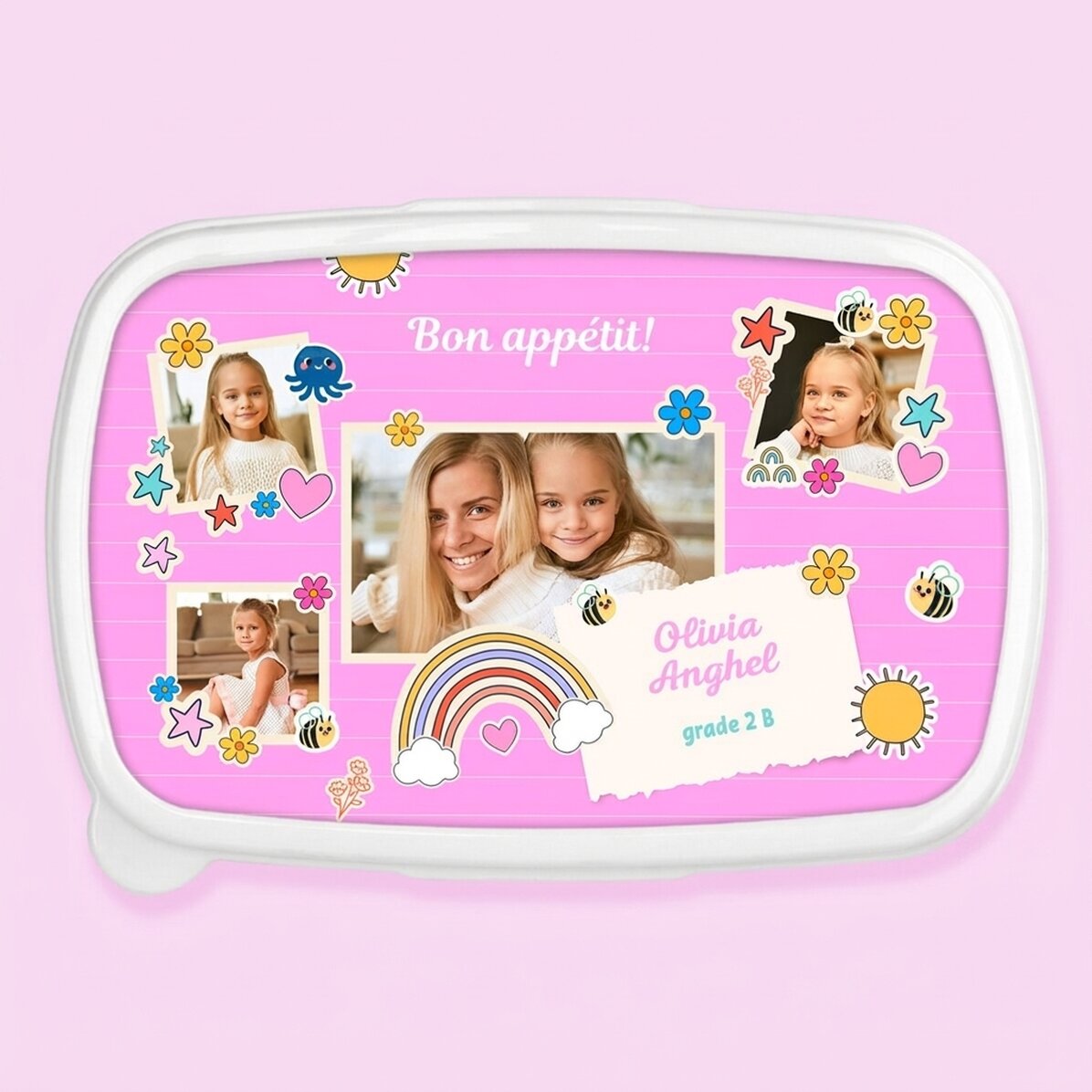 Fiambrera personalizada con un collage de fotos y texto