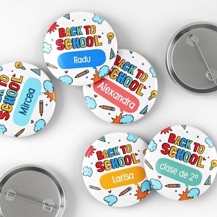 Chapa personalizada con nombre - De vuelta al cole
