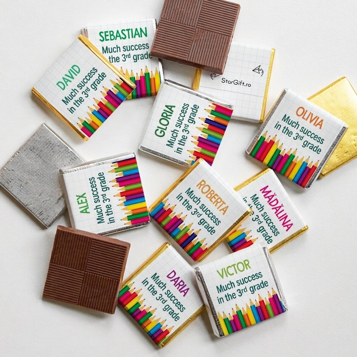 Lote de 10 minichocolates personalizados con texto - Vuelta al cole