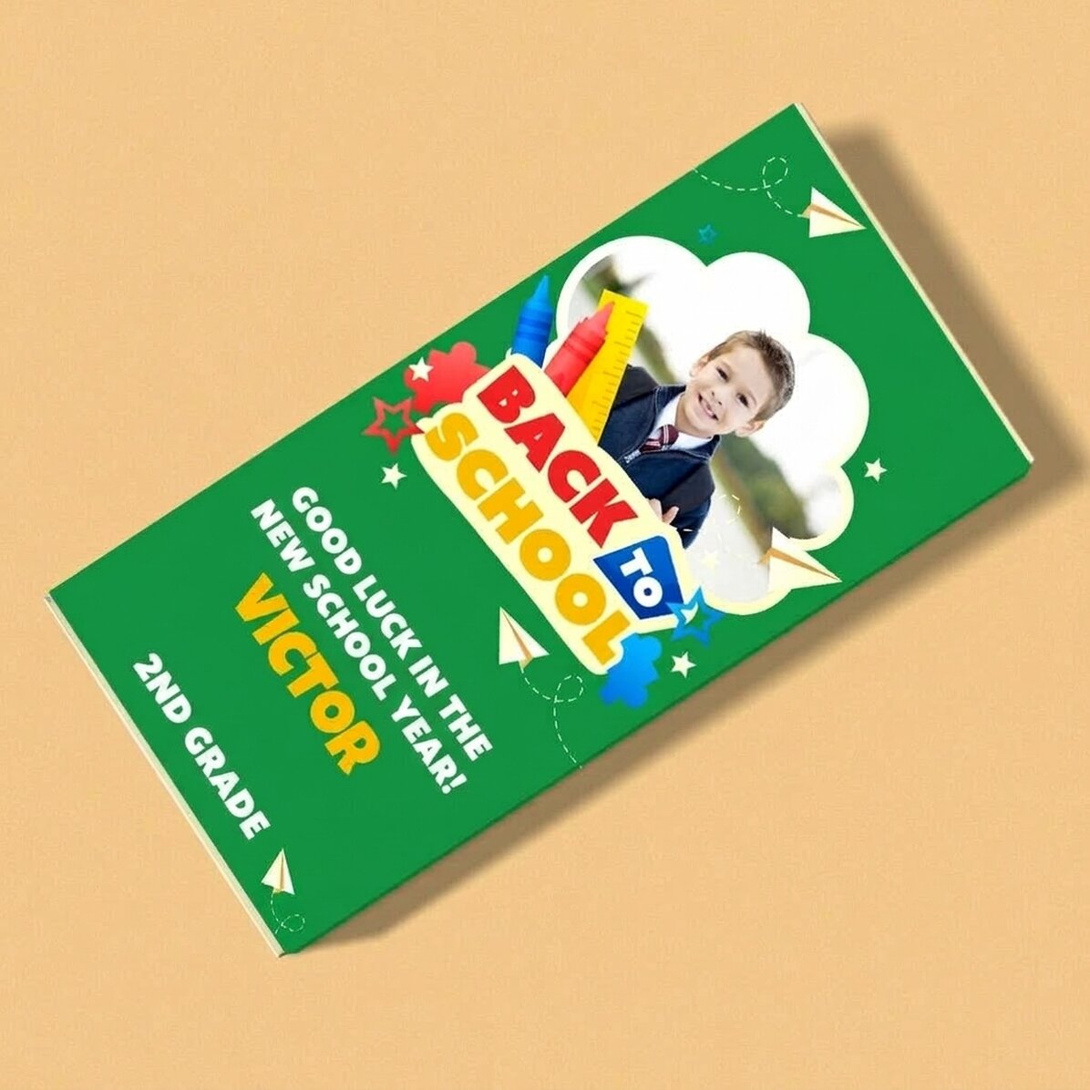 Chocolate personalizado con mensaje y foto - Vuelta al cole