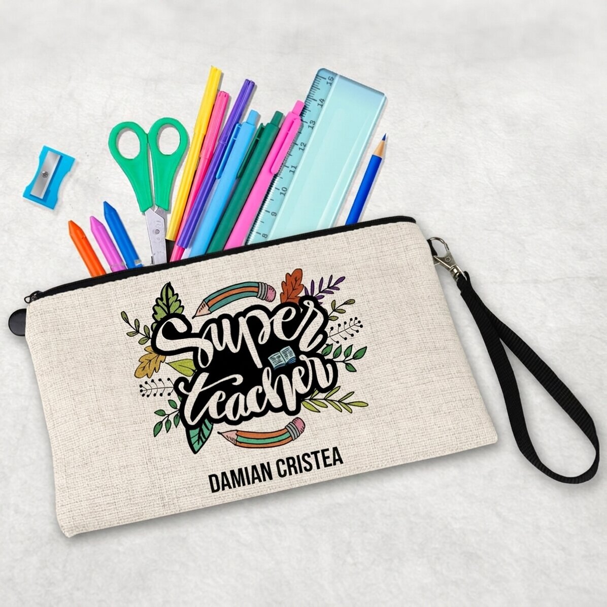 Estuche para niños personalizado con texto: «Super teacher»