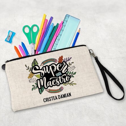 Estuche para niños personalizado con texto: «Super teacher»